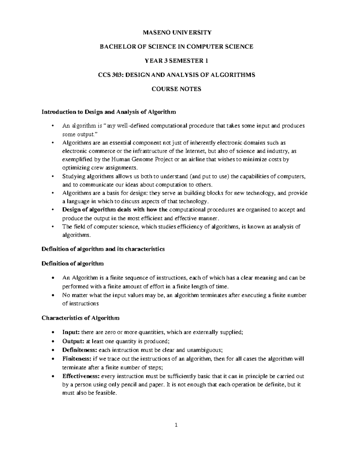 CCS 303 Design and Analysis of Algrithm - Notes - MASENO UNIVERSITY ...