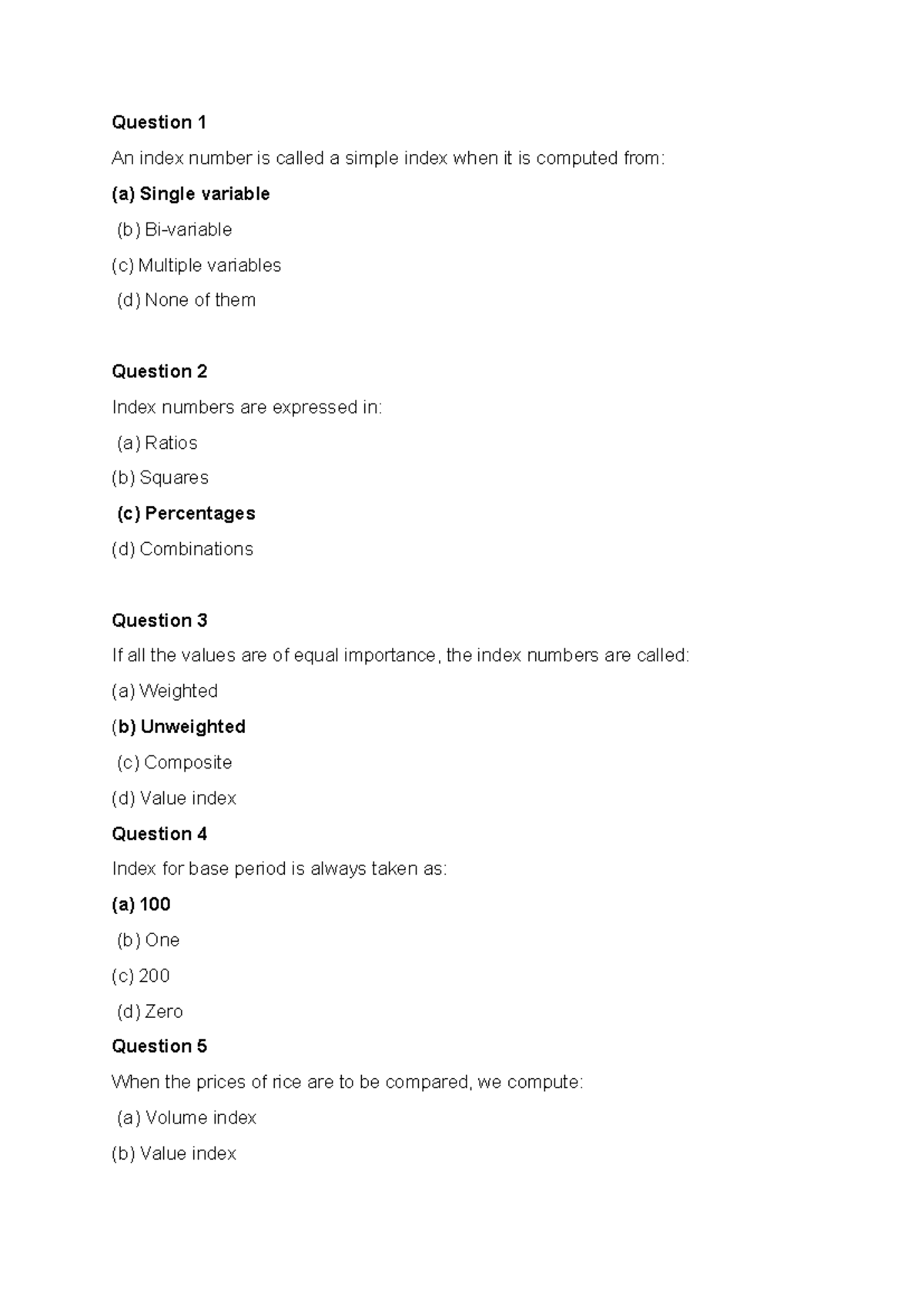 Exercies with solutions - Question 1 An index number is called a simple ...