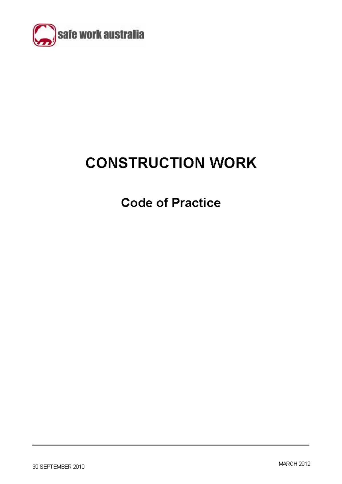 Construction Work Code of Practice: Safe Work Australia Guidelines ...