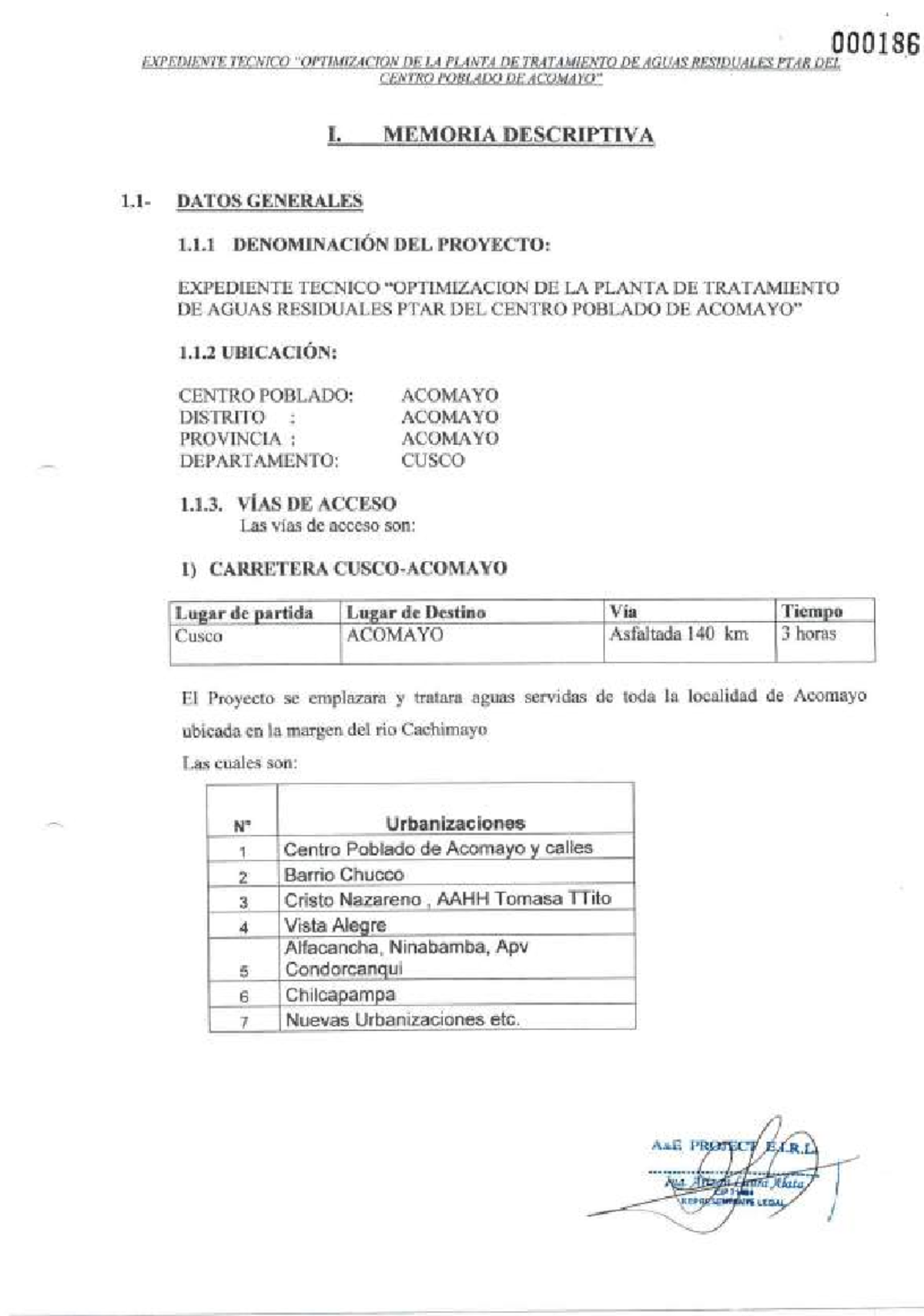 EXPEDIENTE TÉCNICO PTAR ACOMAYO: DESCRIPCIÓN Y JUSTIFICACIÓN - Document Preview