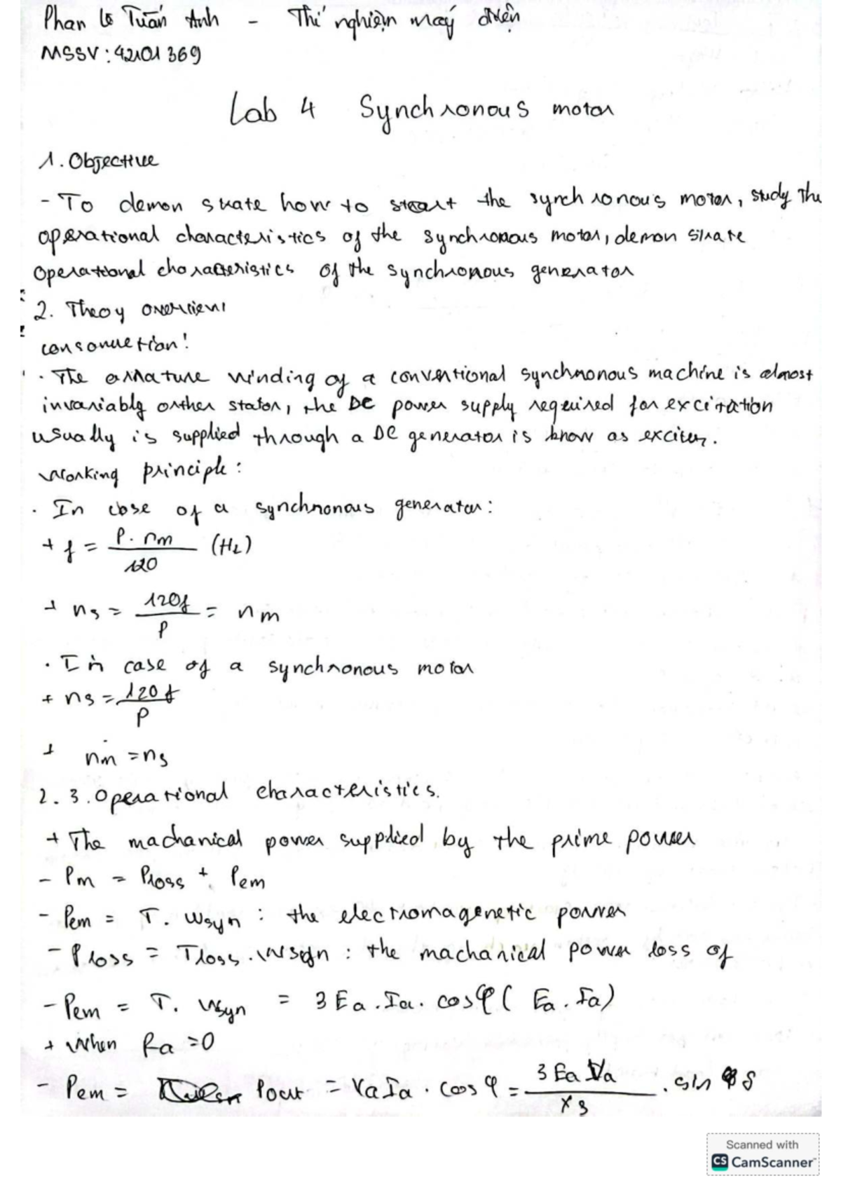 LAB 4: Synchronous Motor Operation and Characteristics (42101 369 ...