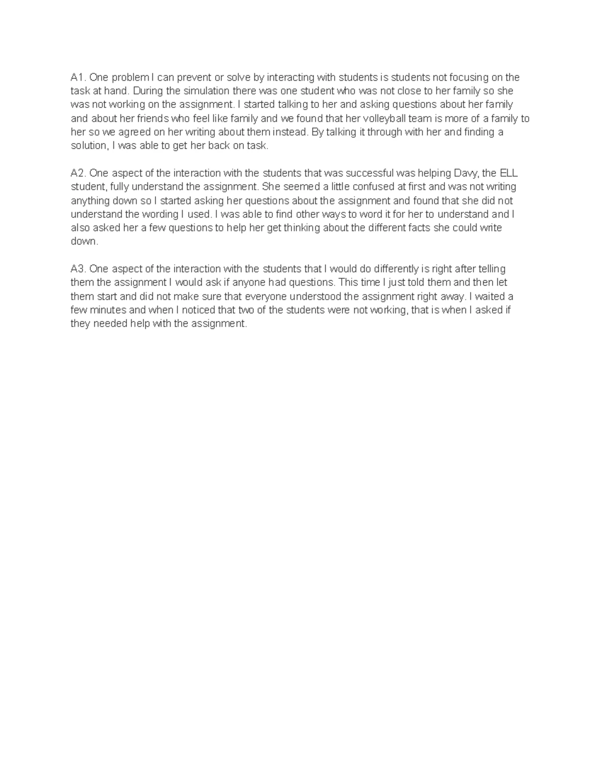 DKM3 TASK 3: Reflection on Teacher-Student Interactions - Studocu