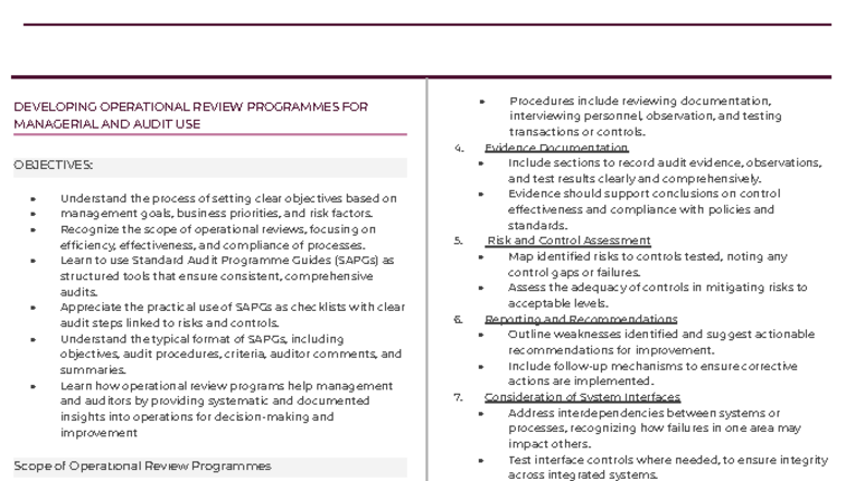 Notes on Operations Auditing: Objectives, SAPGs, and Risk Assessment ...