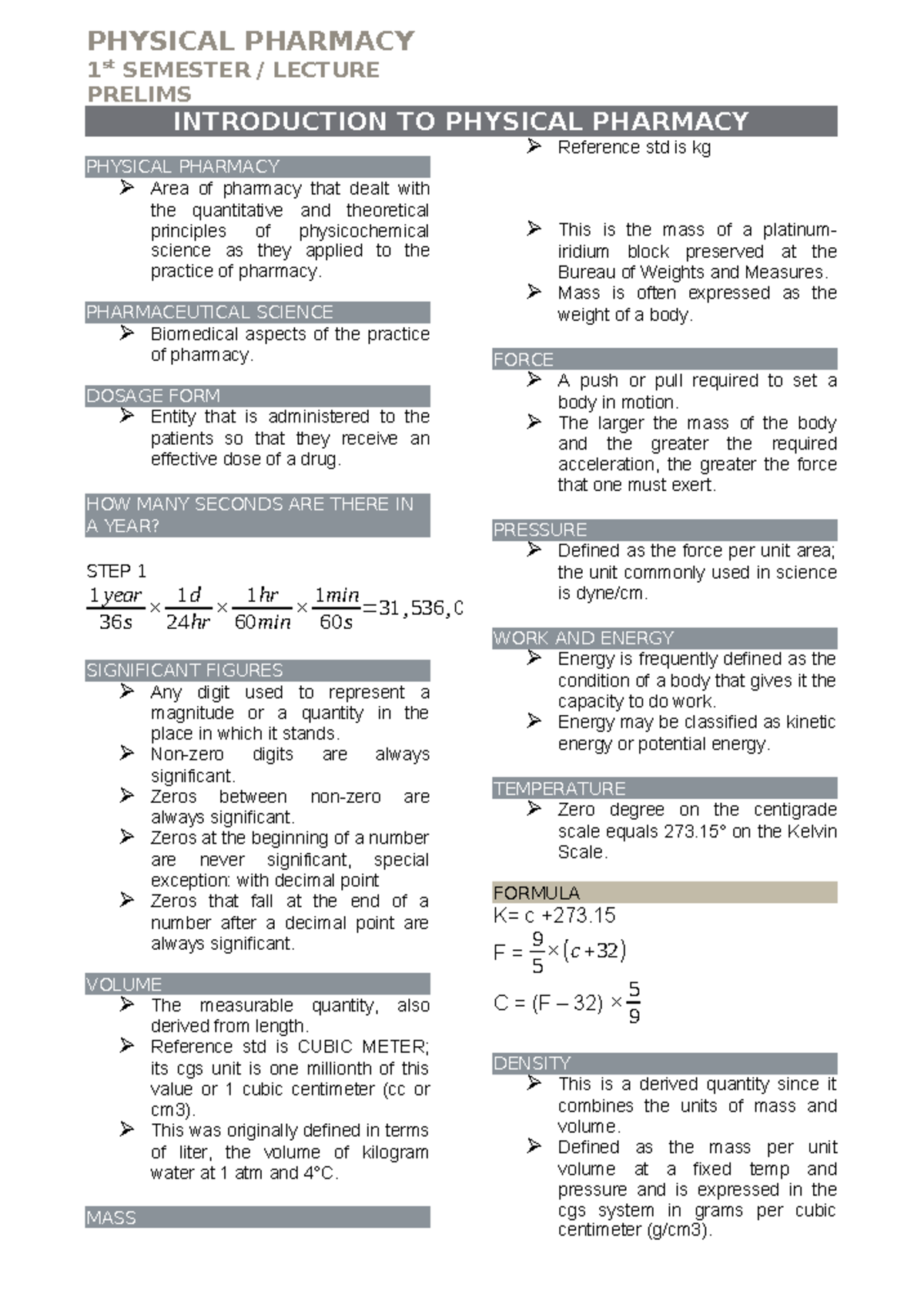 PH 101 - Prelims Notes on Physical Pharmacy Concepts - Studocu