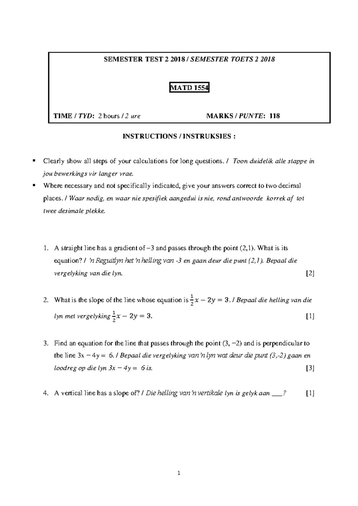 MATD 1554 ST2 2018 - Semester Test 2 Questions and Solutions - Studocu