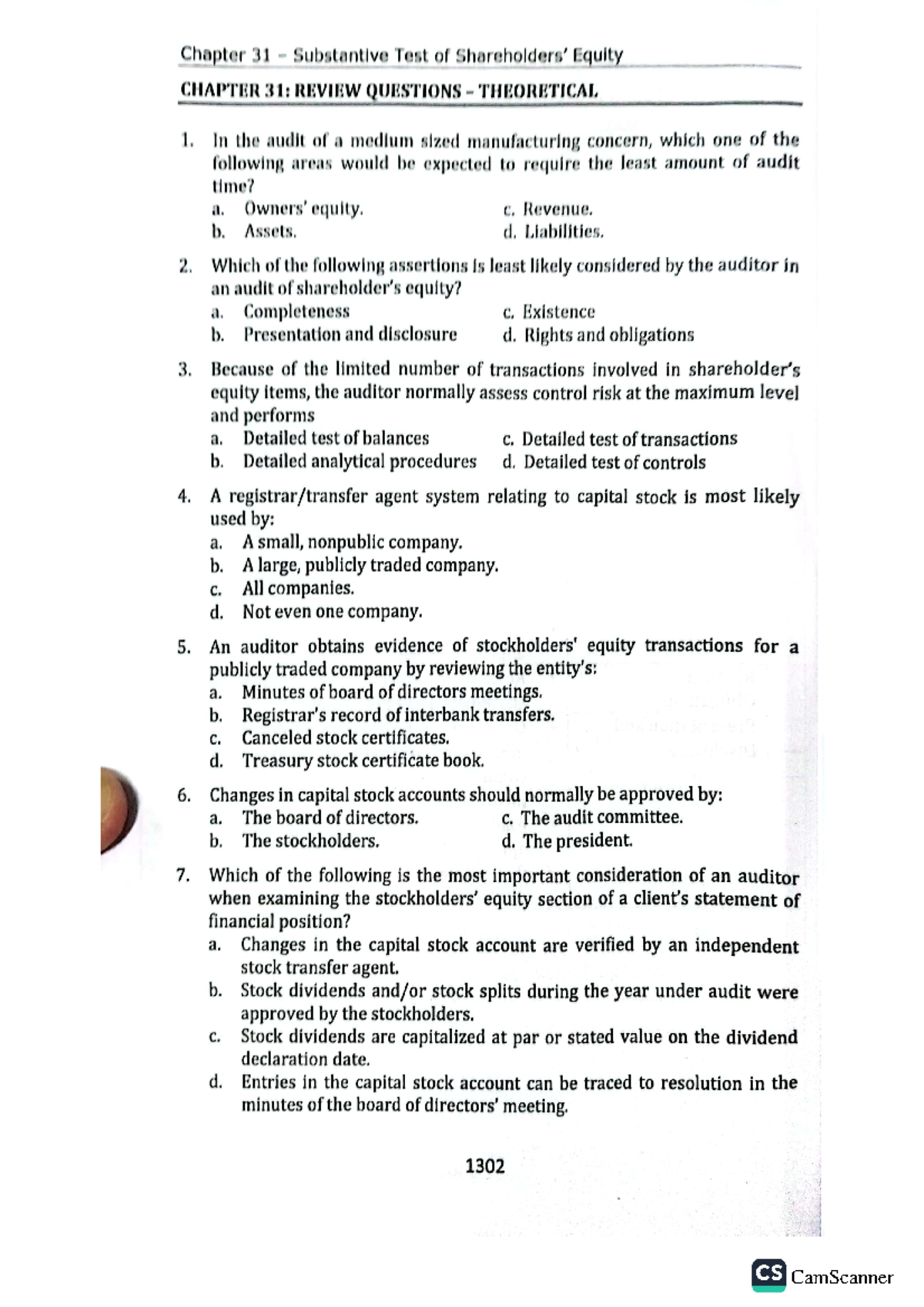 Chapter 31: Substantive Tests of Equity - Review Questions & Answers ...