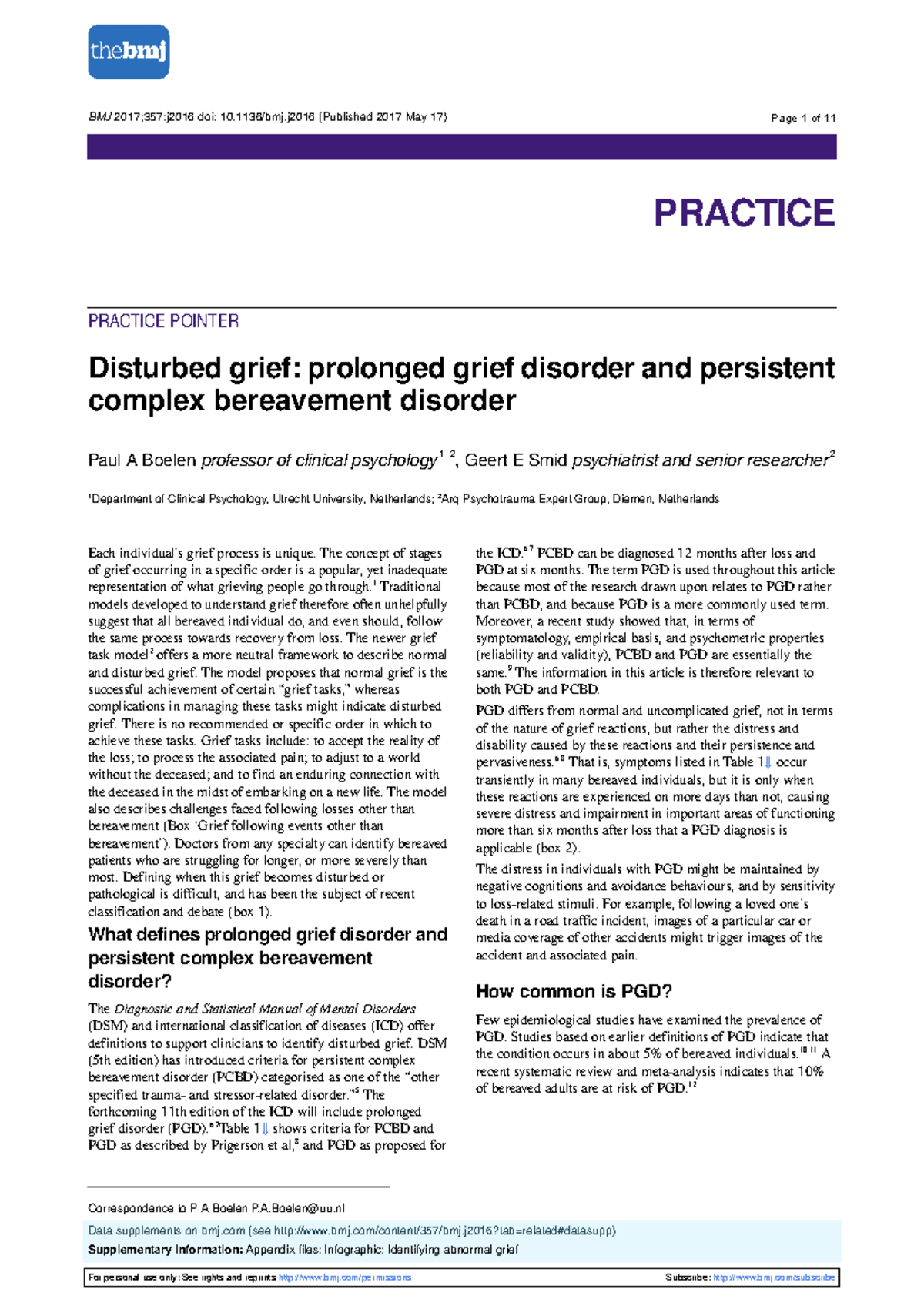 Disturbed Grief: Insights on Prolonged Grief (PGD) - 2017 Literature ...