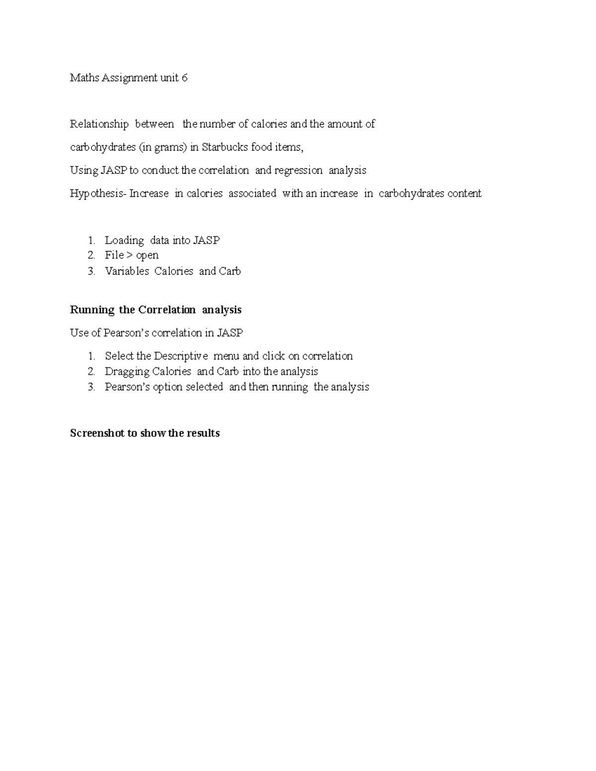 Maths 1281 Unit 6 Assignment: Correlation & Regression Analysis in JASP ...
