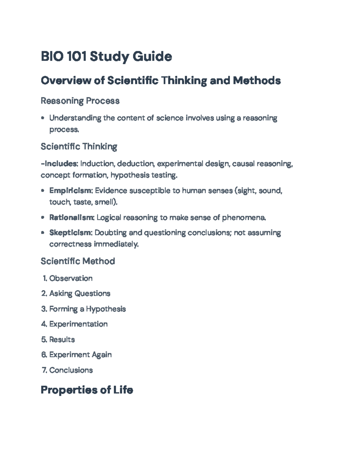 BIO 101 Final Exam Study Guide: Core Concepts in Biology - BIO 101 ...