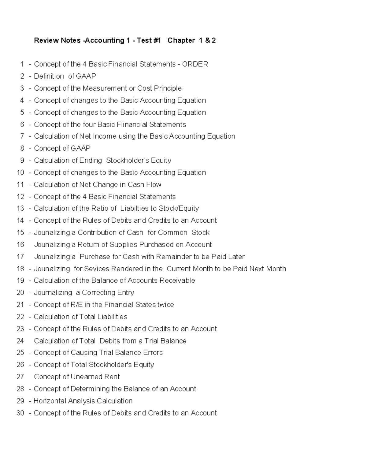 Review Notes - Test 1: Concepts of Financial Statements & GAAP - Studocu