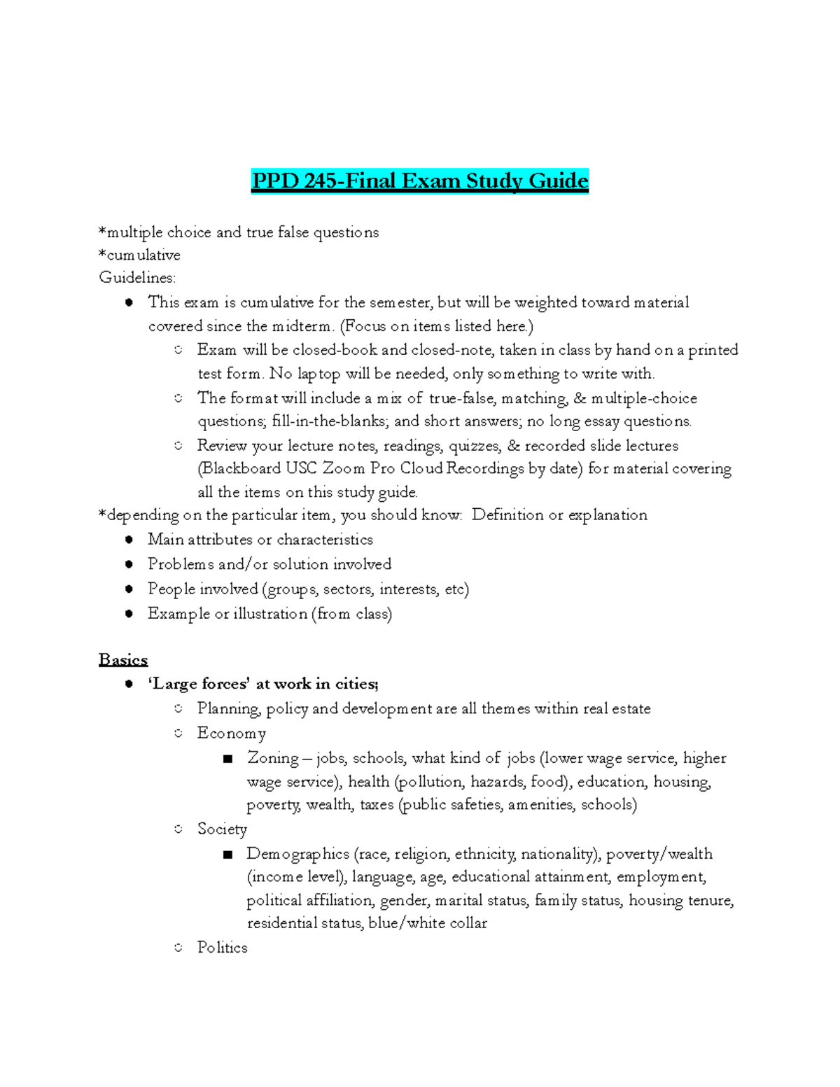 PPD 245 - Cumulative Final Exam Study Guide & Key Concepts Review - Studocu