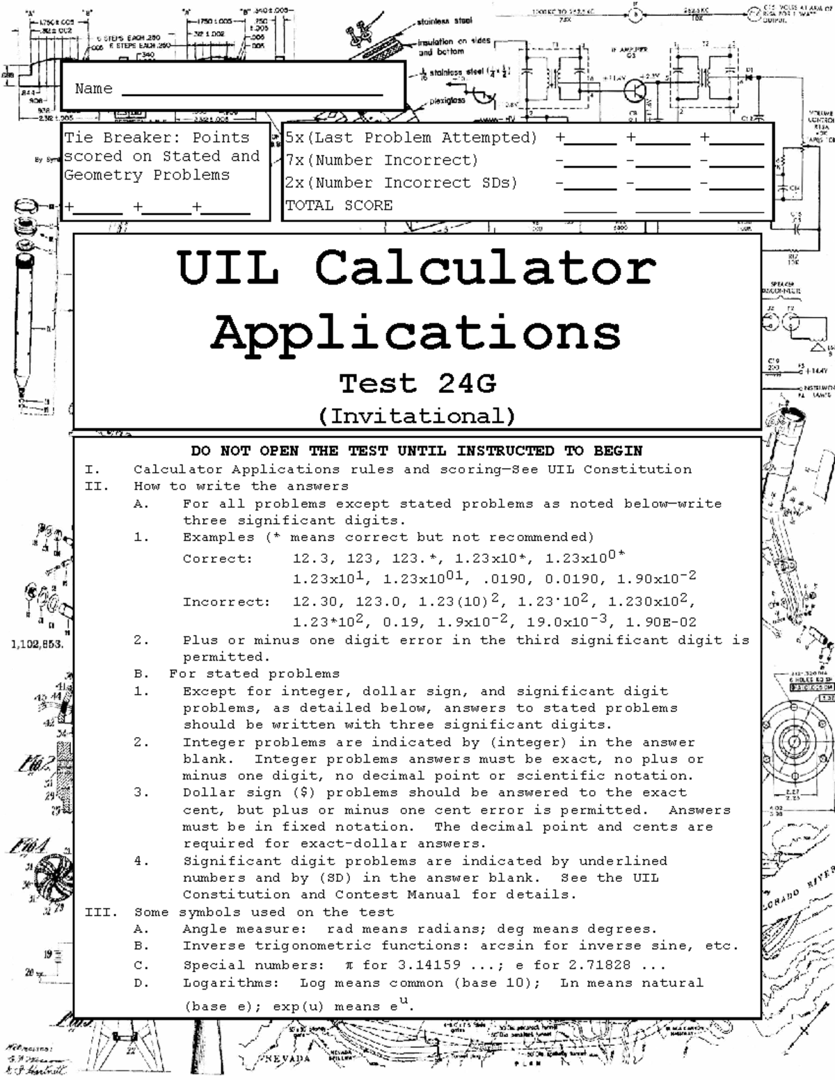 CA24G - 2024 UIL Calculator Applications Test Instructions and Scoring ...