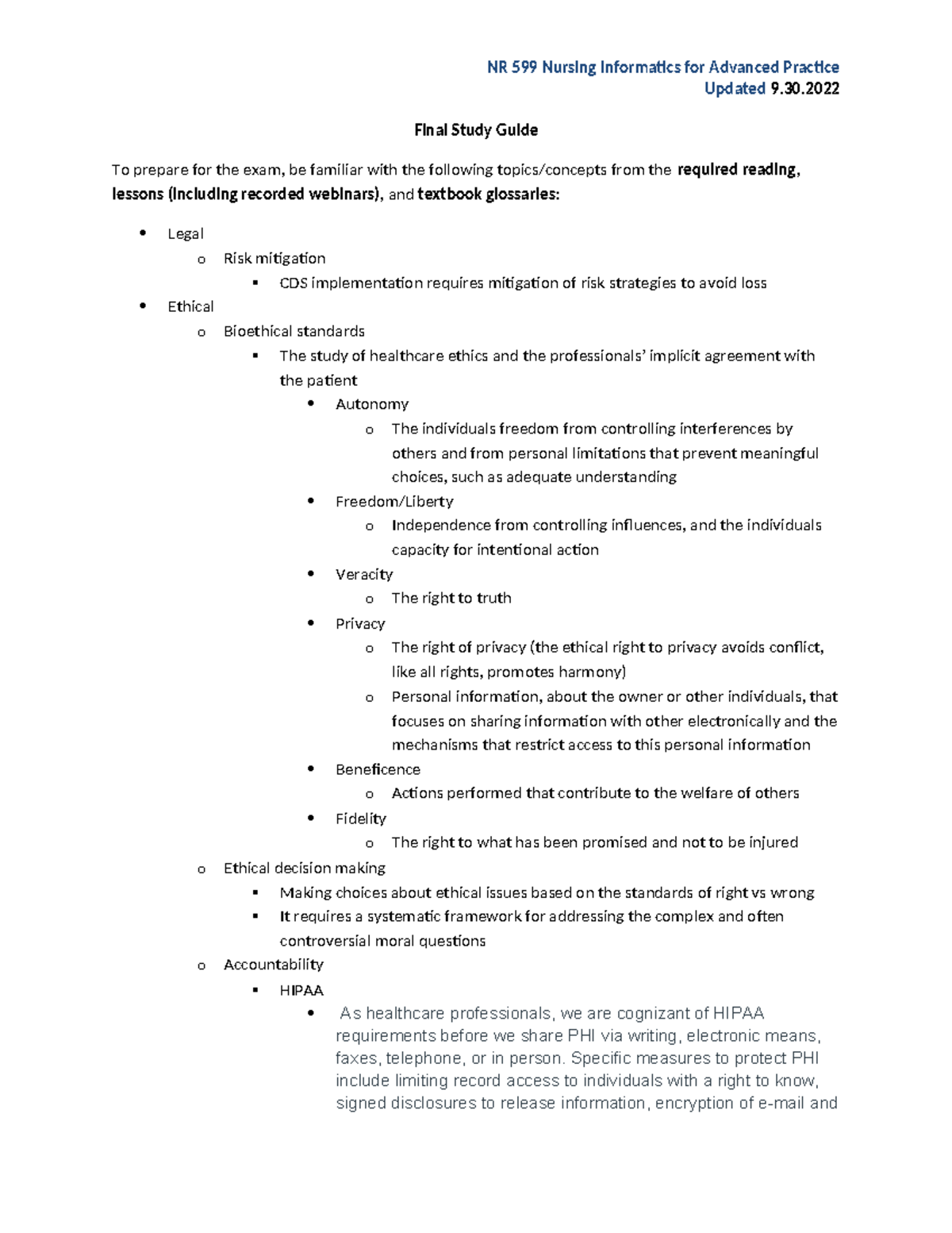 Final exam study guide - Updated 9. Final Study Guide To prepare for ...