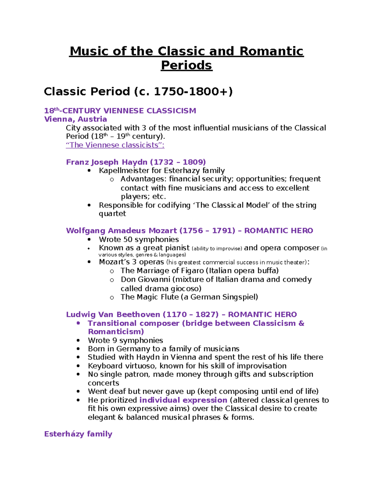 Midterm 2 Notes - mhm - Music of the Classic and Romantic Periods ...