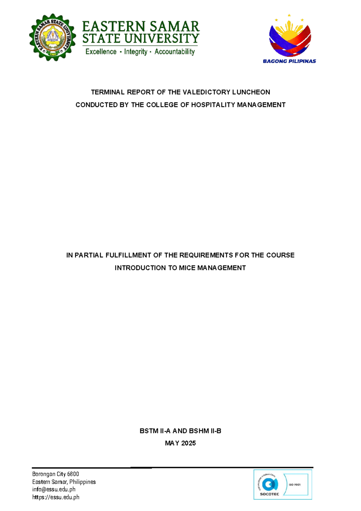 BSTM & BSHM: Valedictory Luncheon Terminal Report & Recommendations ...