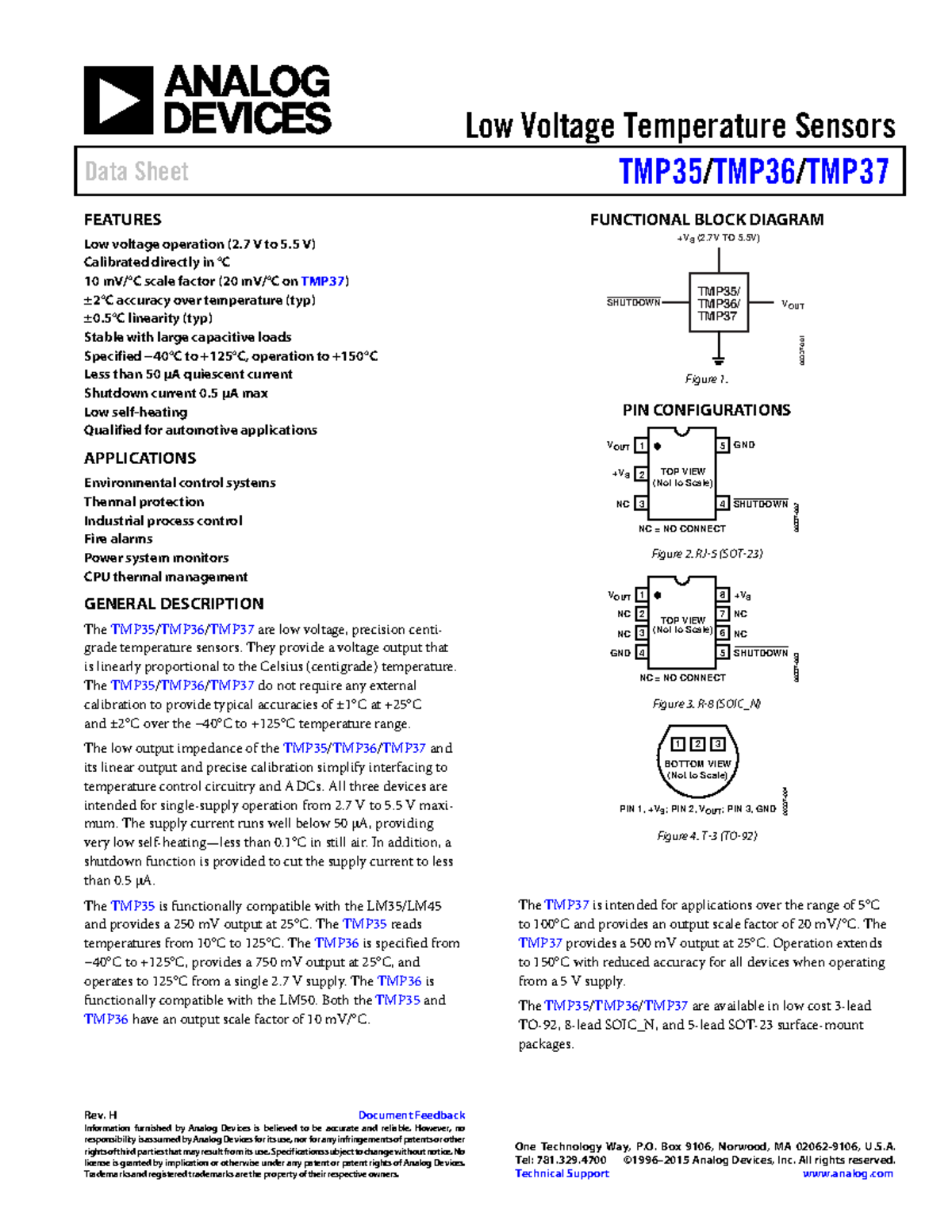 TMP35/TMP36/TMP37 Data Sheet: Low Voltage Temp Sensors Overview - Studocu