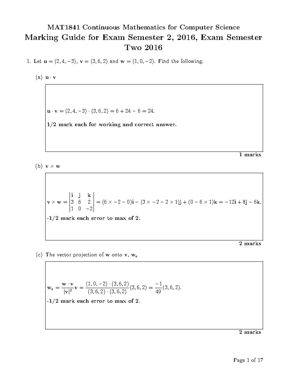 MAT1841 S2 2016 Continuous Mathematics Exam Marking Guide - Studocu