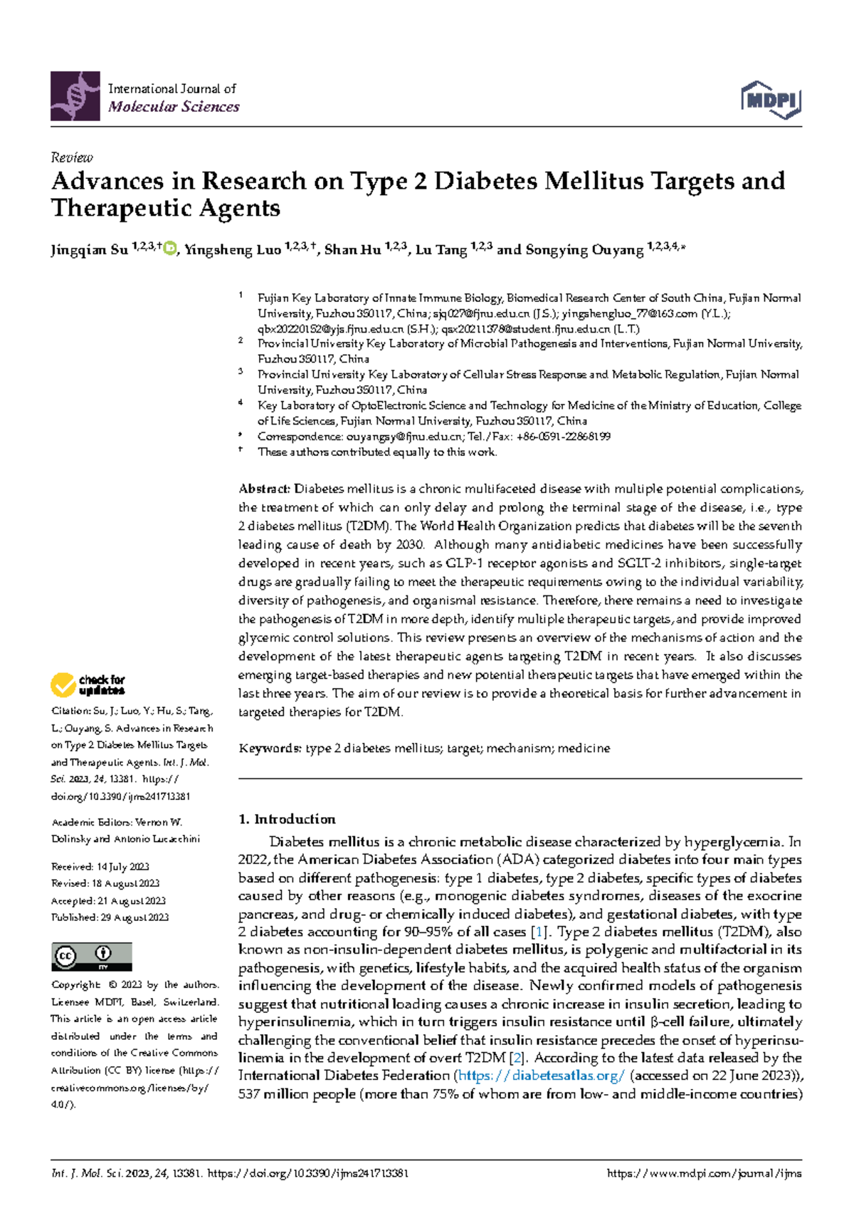 Advances in T2DM Research: Targets & Therapeutic Agents (IJMS-24) - Studocu