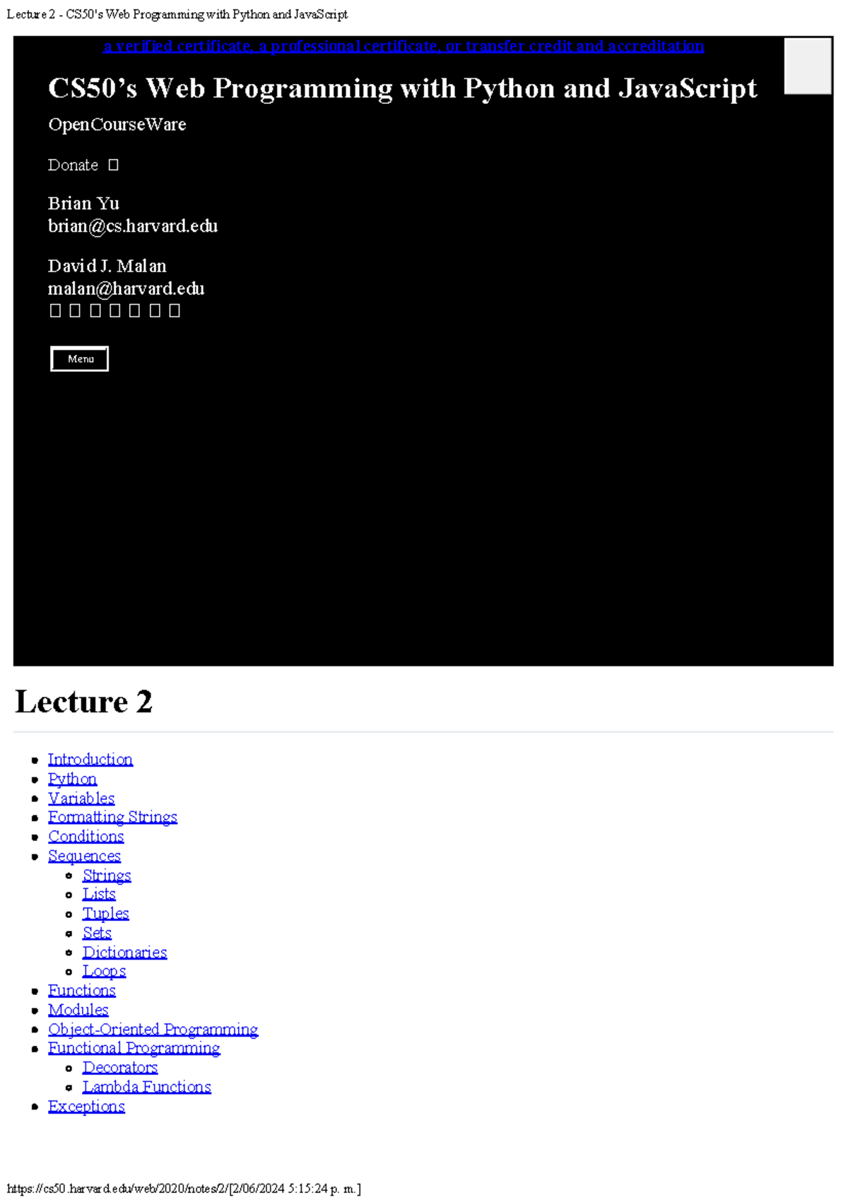 Lecture 2 - CS50's Web Programming: Intro to Python & JavaScript - Studocu