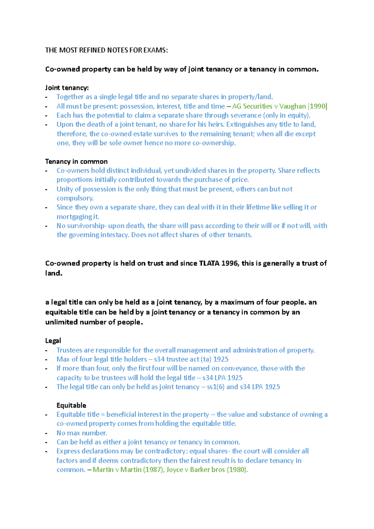 Co ownership notes - THE MOST REFINED NOTES FOR EXAMS: Co-owned ...