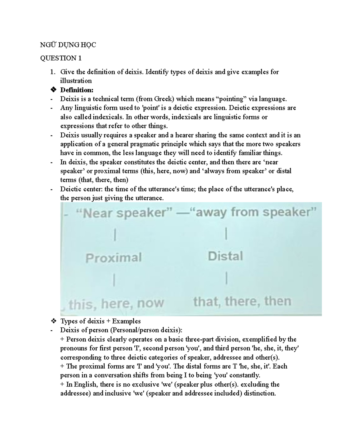 BT Ngữ Dụng Học - Types and Examples of Deixis in Linguistics - Studocu