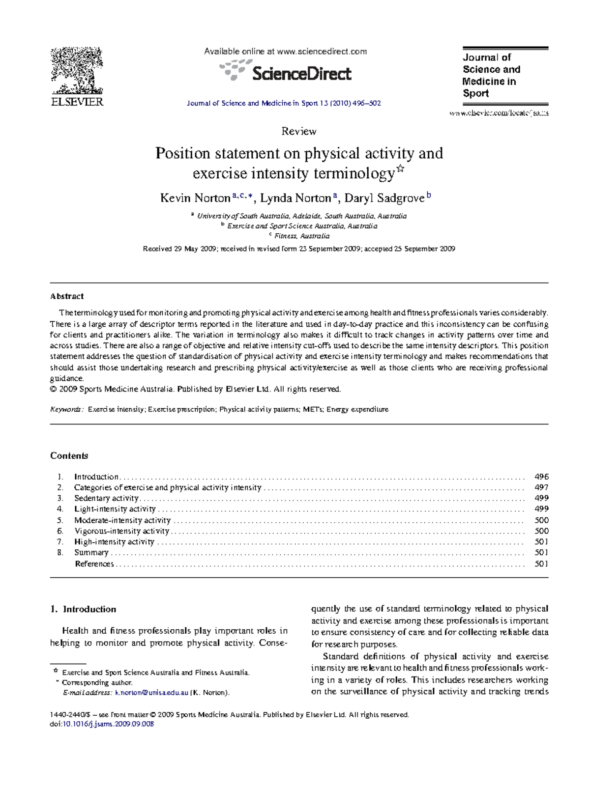 Position Statement on Physical Activity & Exercise Intensity ...