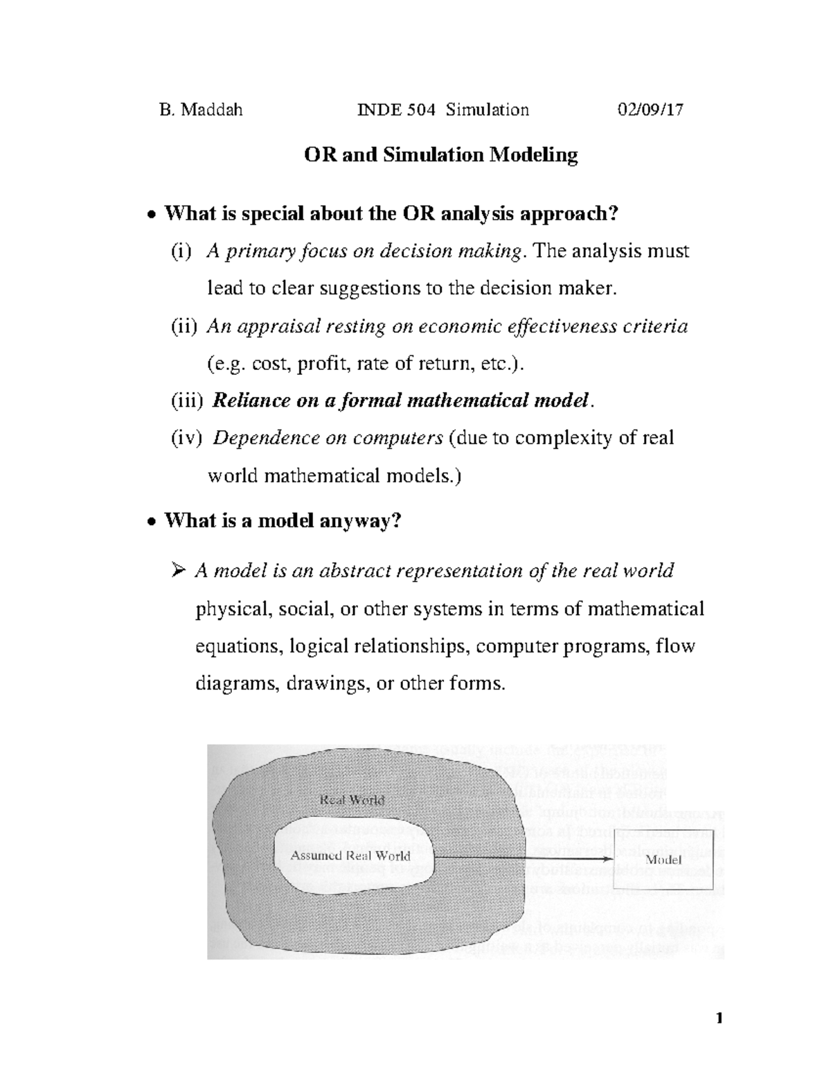 OR and Simulation Modeling - B. Maddah INDE 504 Simulation 02/ 09 / 17 ...