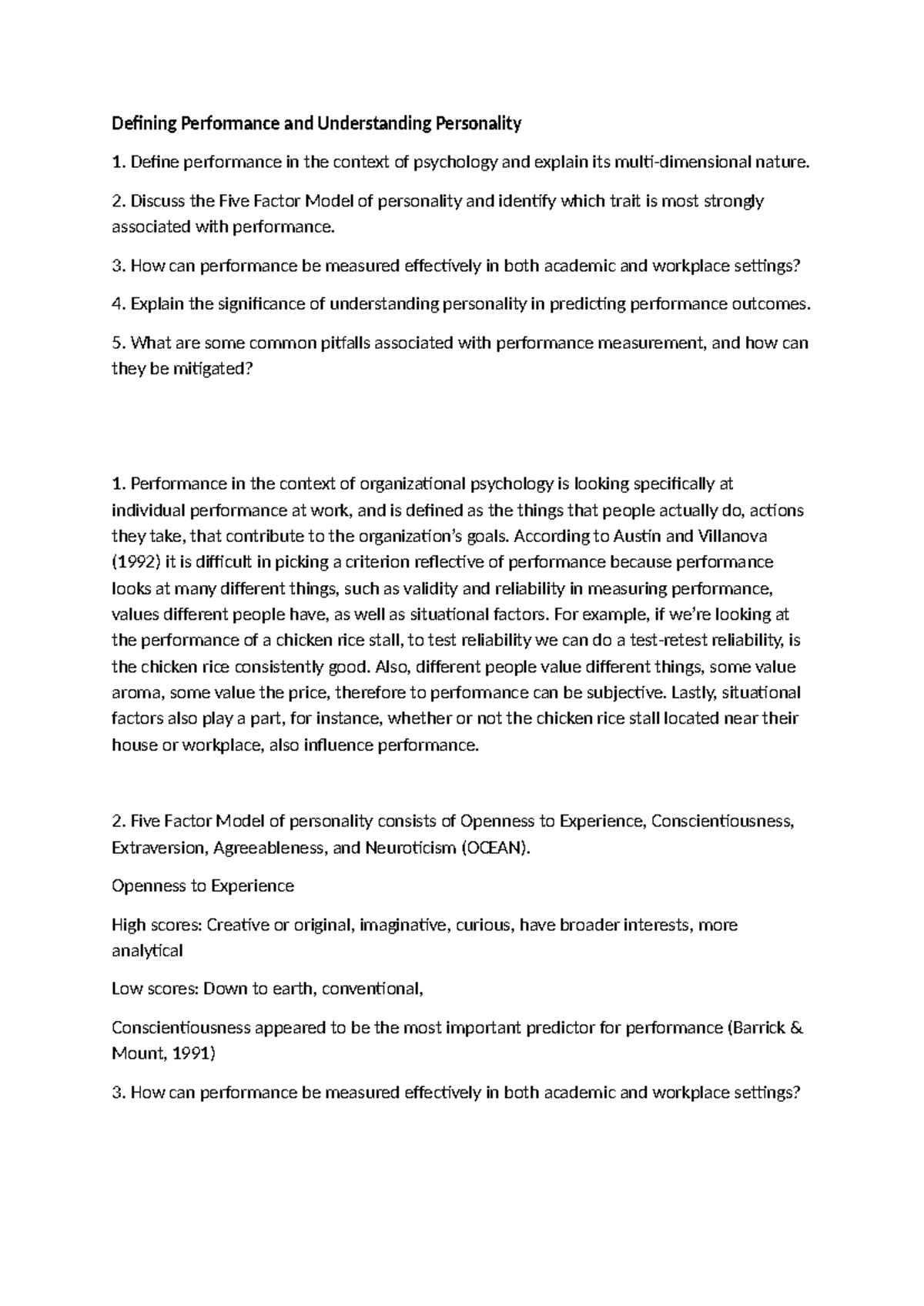 Performance and Personality: Key Concepts and Measurement Strategies ...