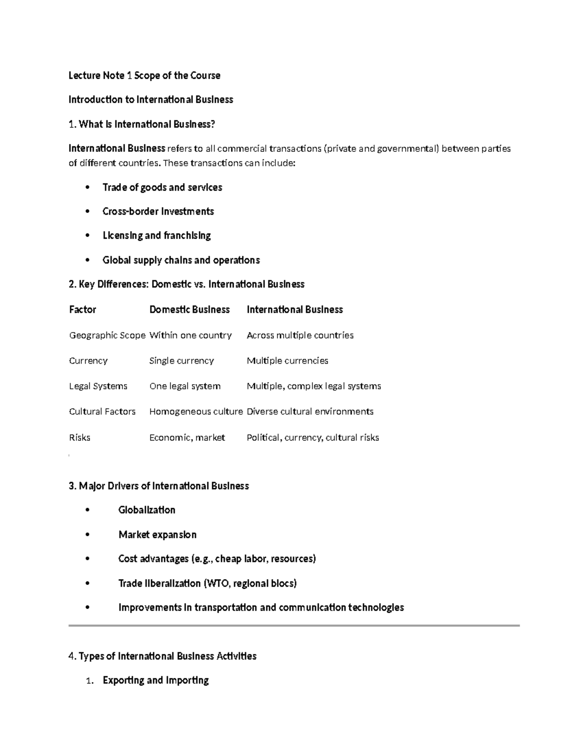 Lecture Note 1: Introduction to International Business Overview - Studocu