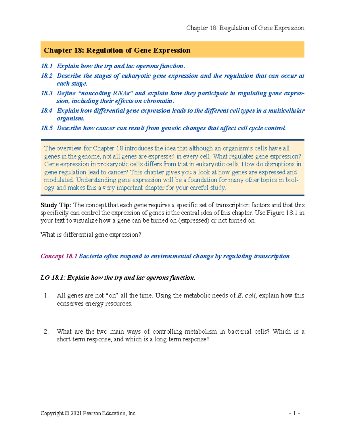 ARG Ch 18: Regulation of Gene Expression - Key Concepts & Mechanisms ...