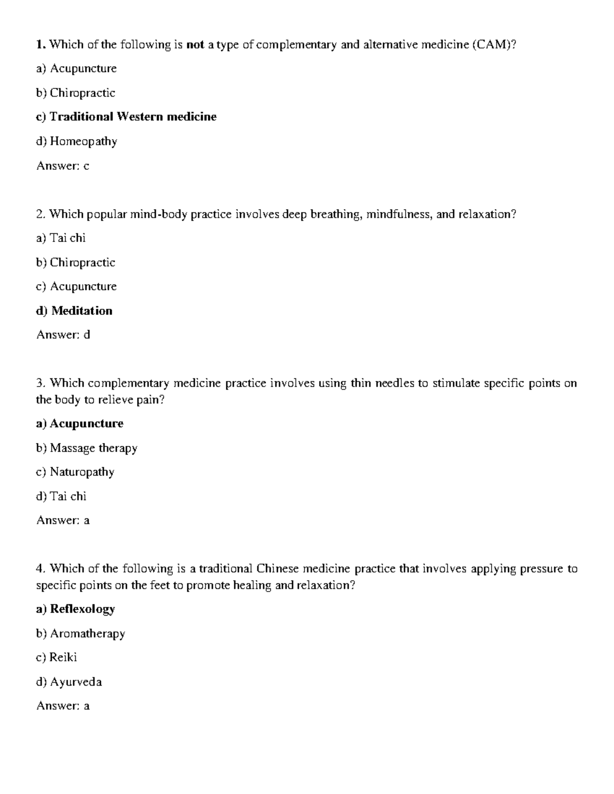 Complementary and Alternative Medicine Overview: Quiz & Answers - Studocu