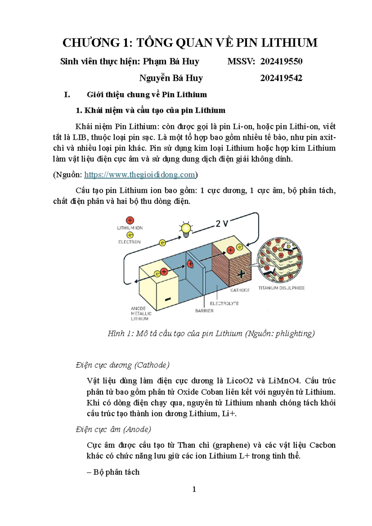 Chương 1: Tổng Quan Về Pin Lithium - Các Khía Cạnh Quan Trọng - Studocu