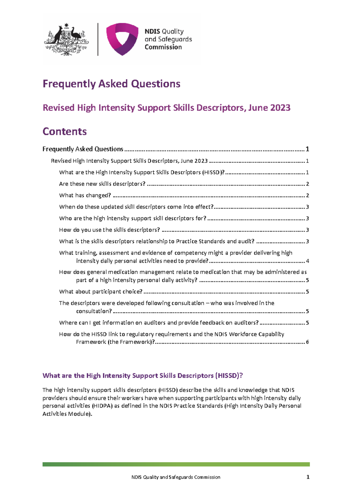 High Intensity Support Skills Descriptors Extended Frequently Asked ...