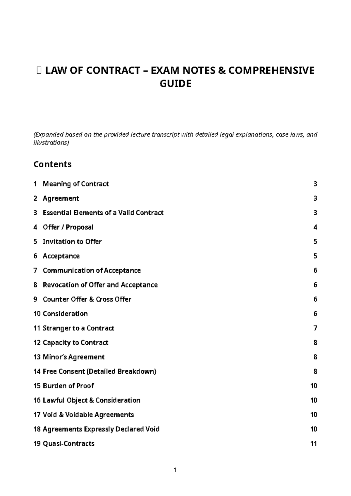 LAW OF CONTRACT (LAW101) FINAL EXAM NOTES: COMPREHENSIVE GUIDE - Studocu