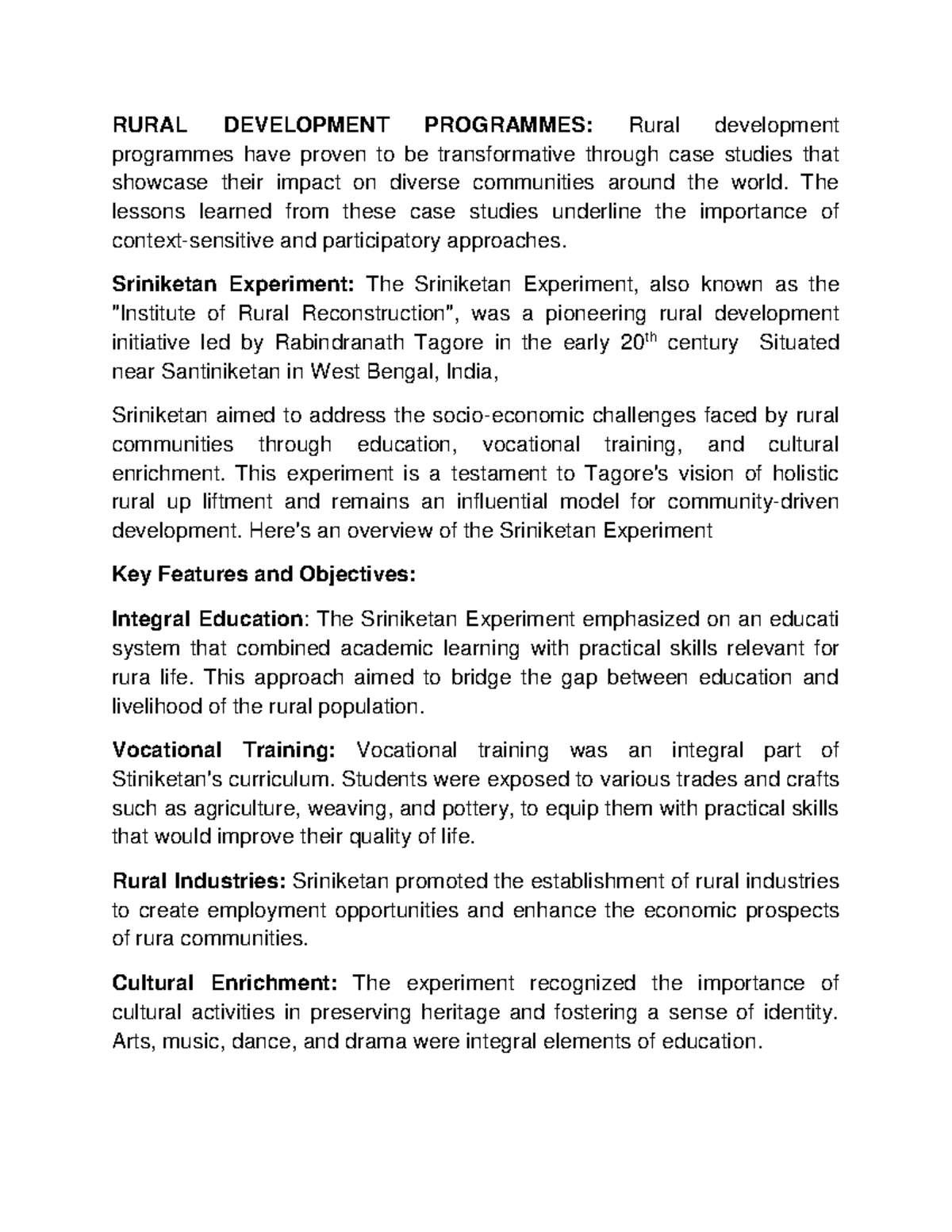 Unit 2-1 - Note - RURAL DEVELOPMENT PROGRAMMES: Rural development ...