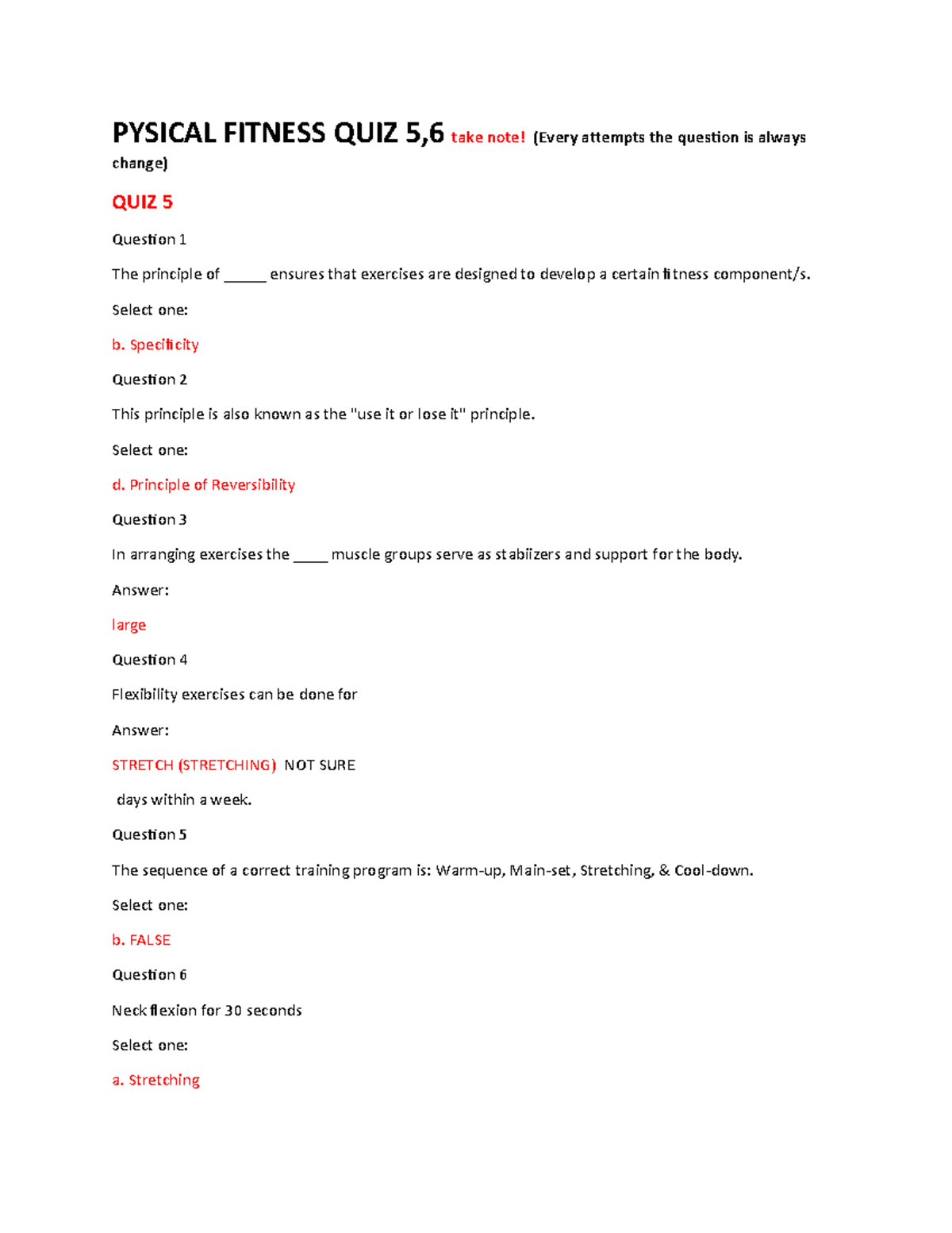 Physical Fitness Quiz 5 & 6: Comprehensive Study by Jezza Compress ...