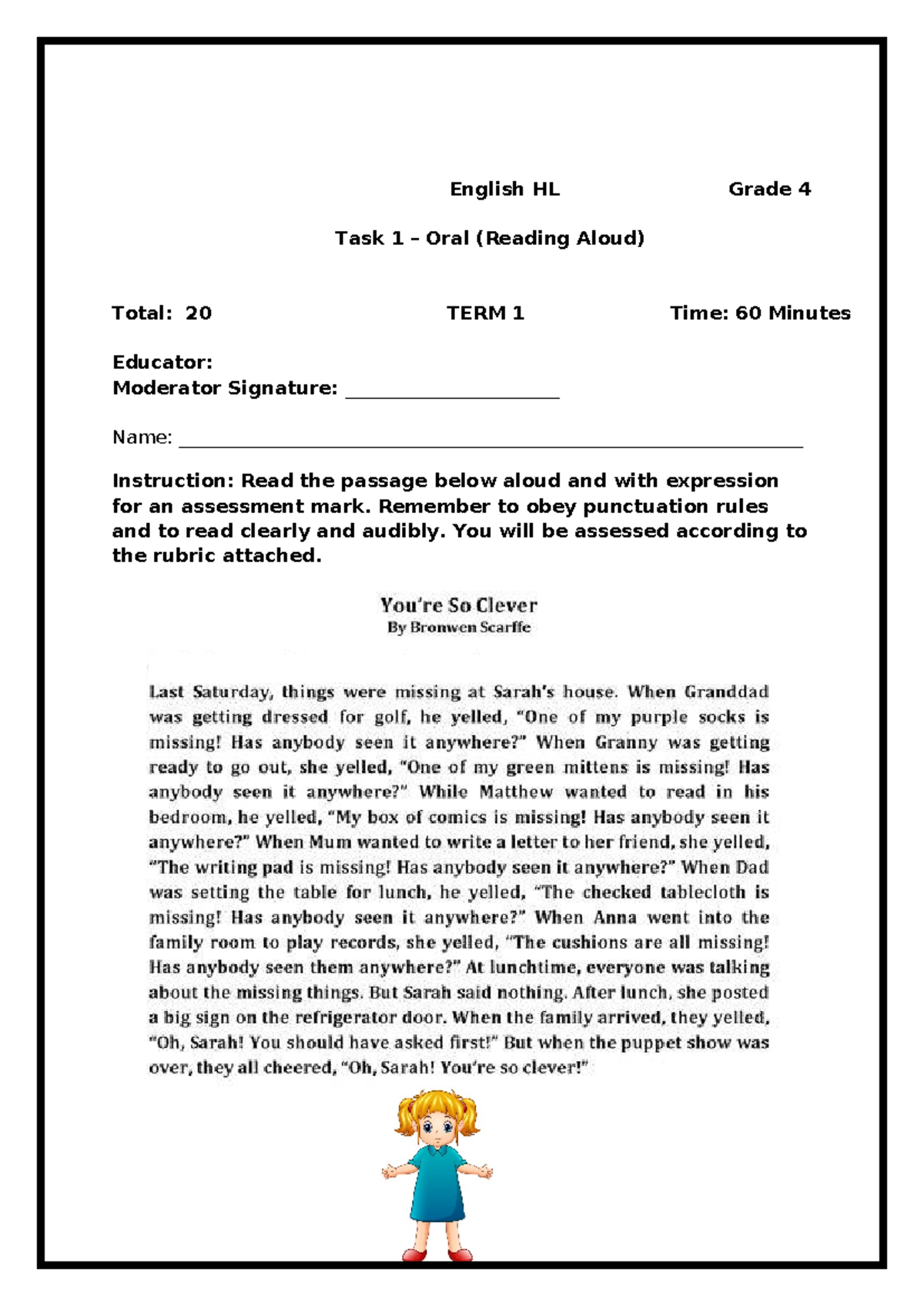 English HL Grade 4 Term 1 Oral Reading Aloud Task 1 - Studocu
