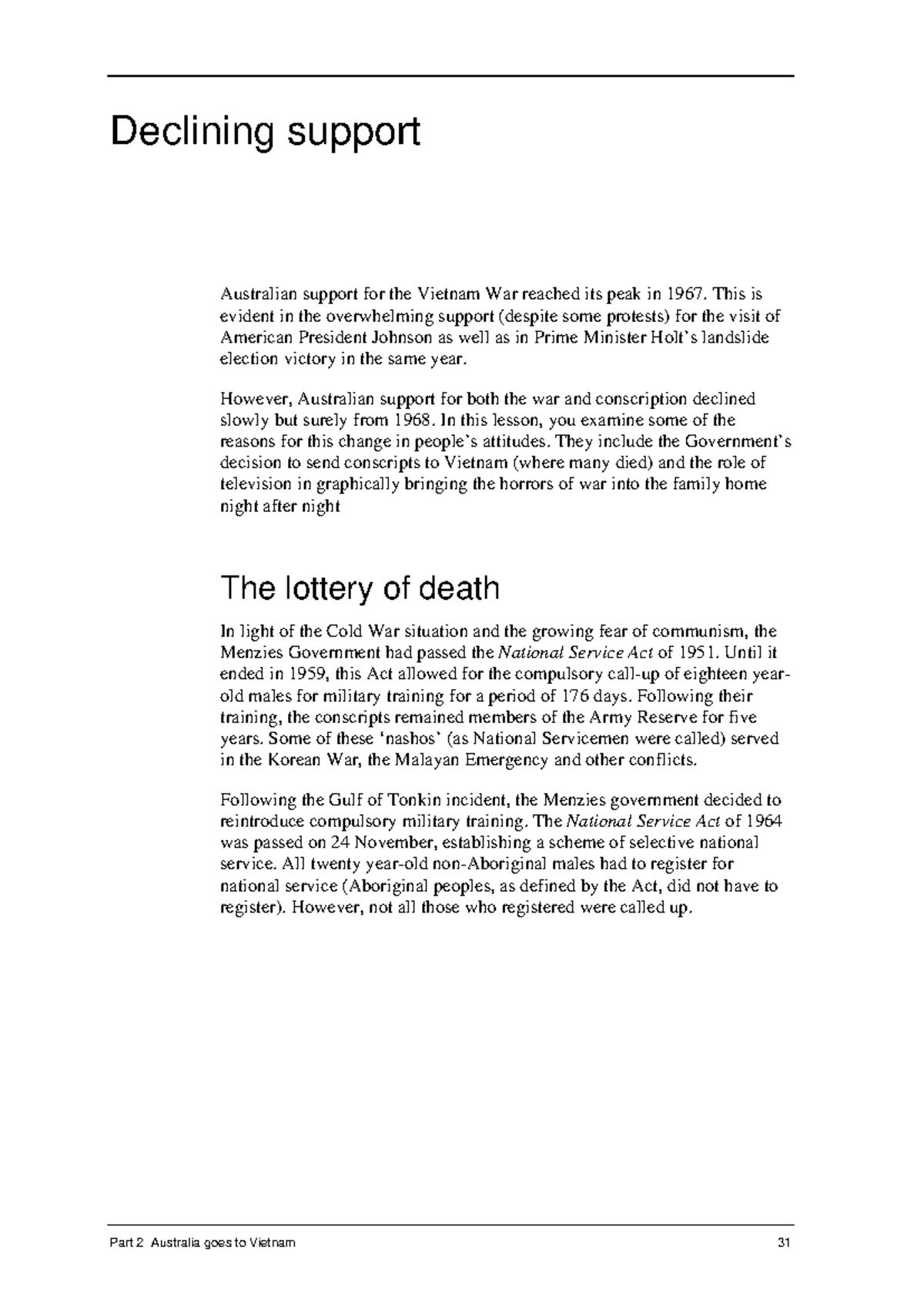 Declining Support: The Anti-Conscription Movement in Australia (HIST101 ...