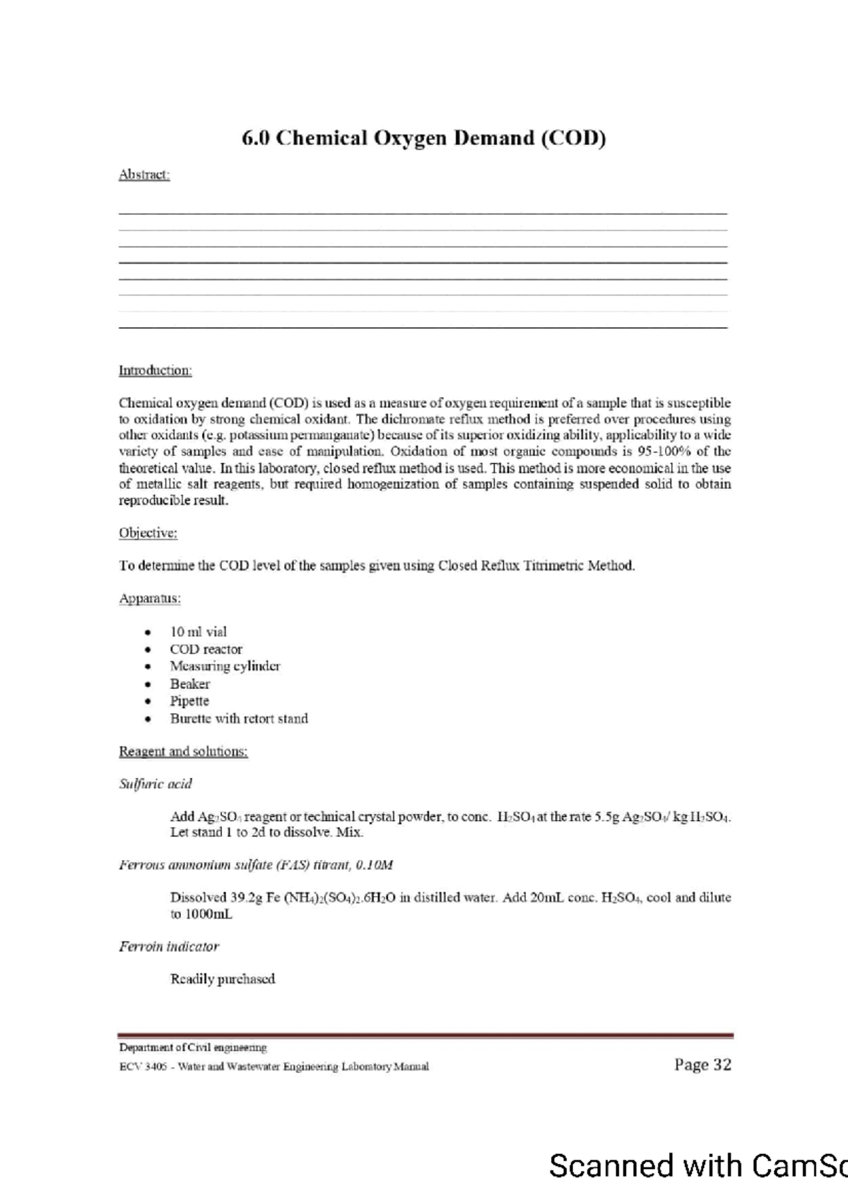 Chemical Oxygen Demand Analysis Report - Studocu