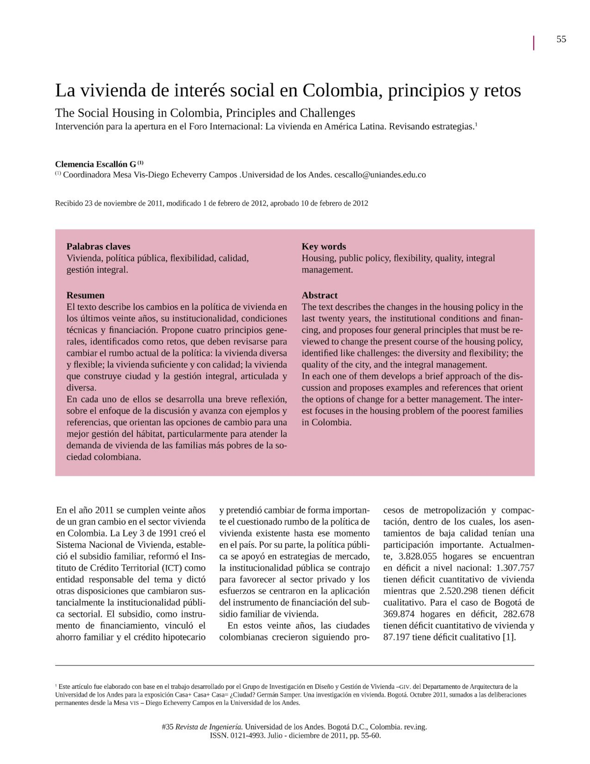 La vivienda de interes social - Revisando estrategias.¹ Clemencia ...