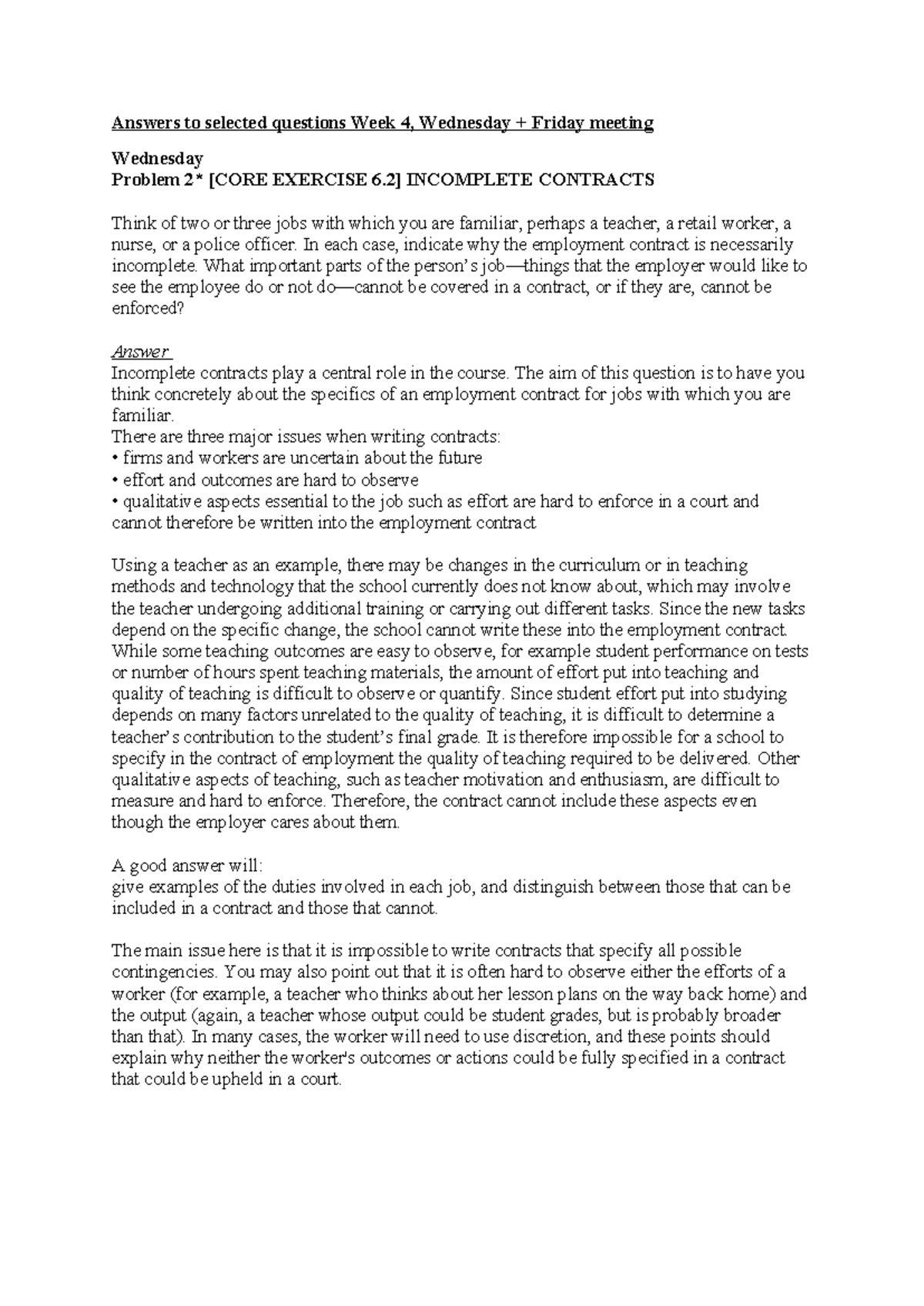 Answers to Selected Exercises Unit 6: Incomplete Contracts ...