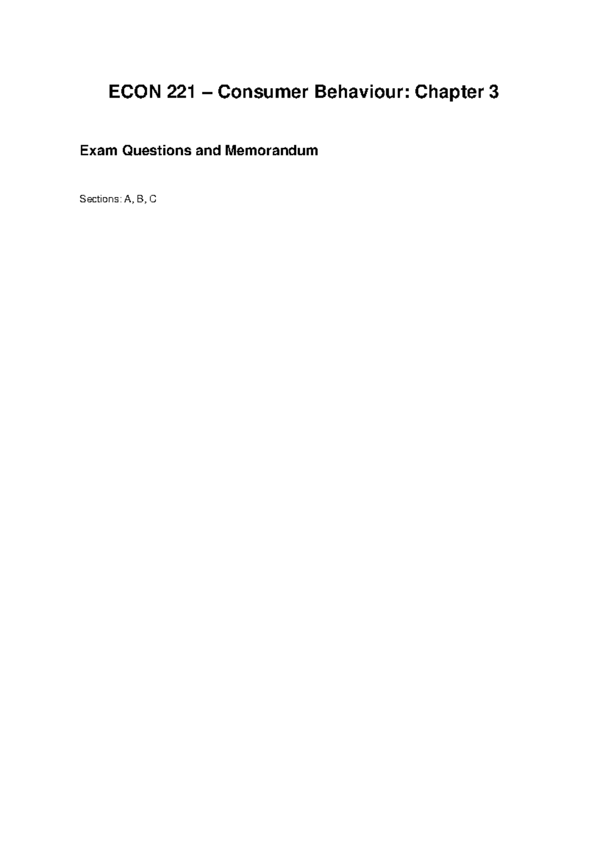ECON 221 Consumer Behaviour: Chapter 3 Exam Questions & Memo - Studocu