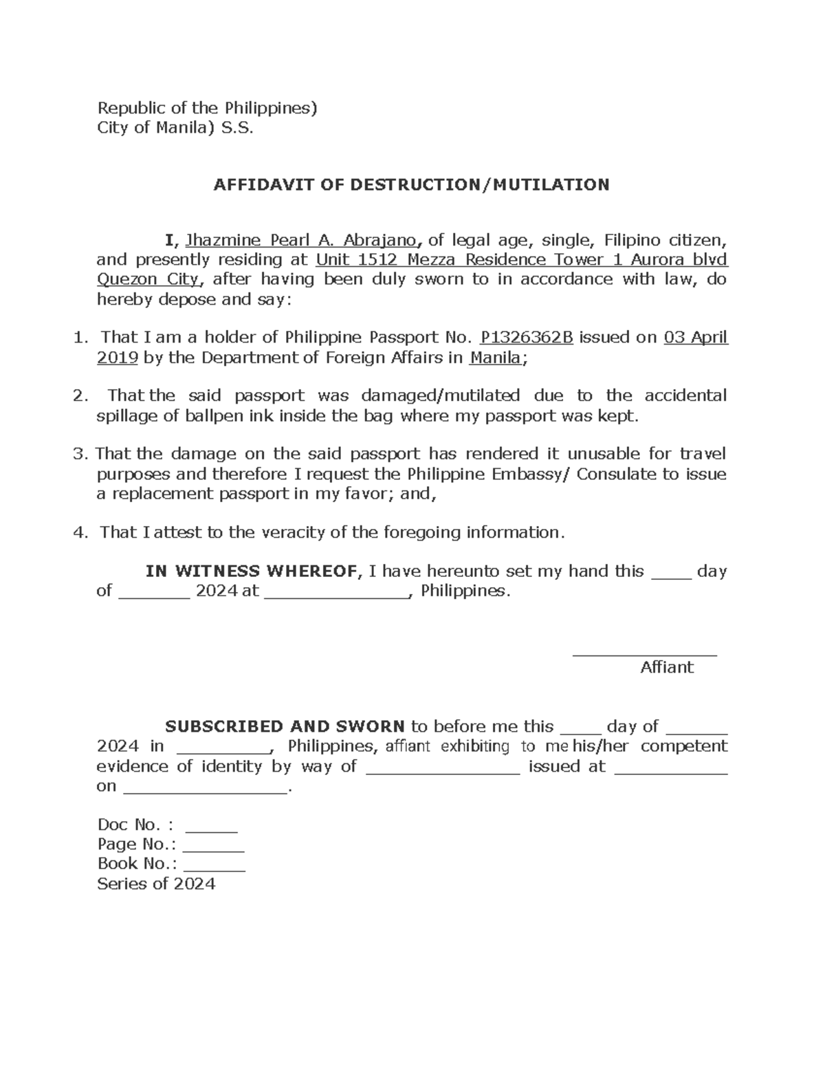 Philippine Affidavit of Mutilation - Assignment - Studocu