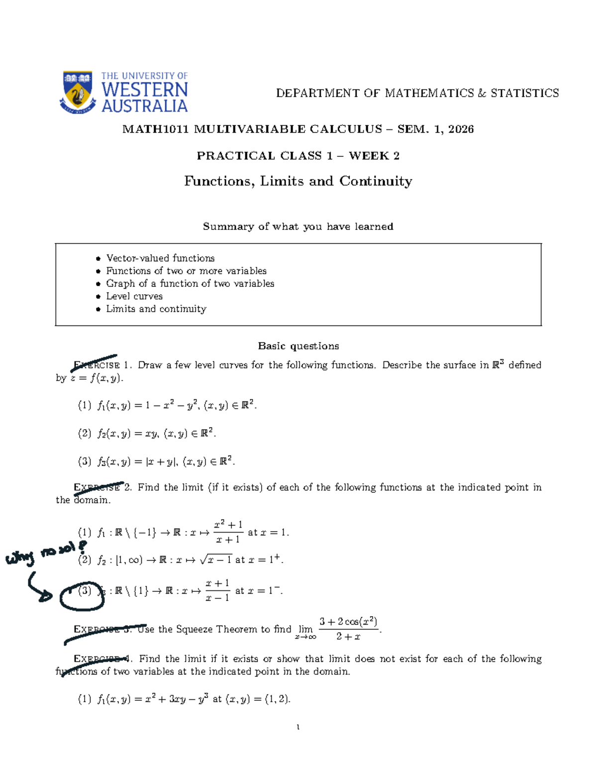 MATH1011 Practical Class 1 Week 2: Functions, Limits & Continuity ...