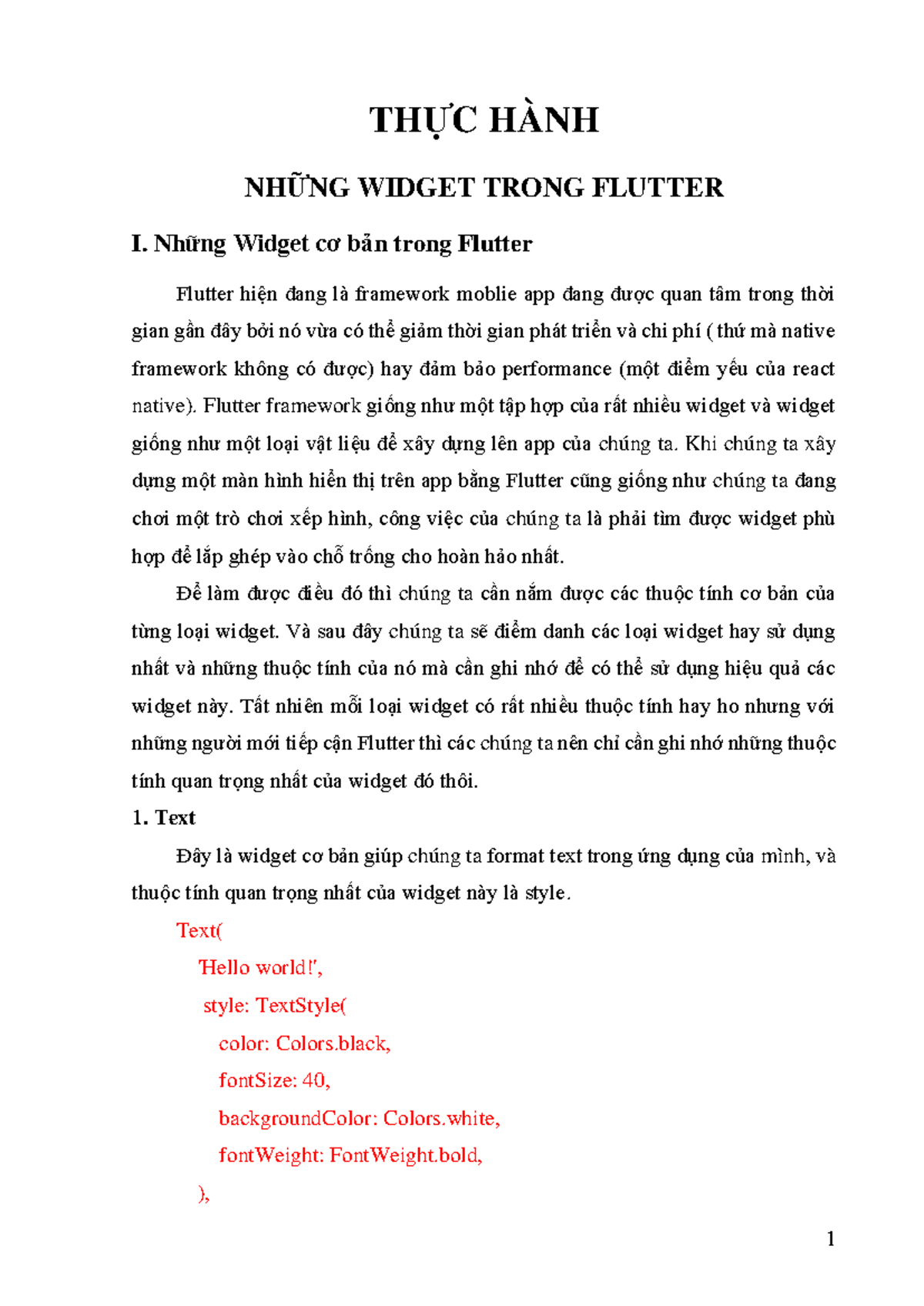 Lab 5.0: Các Widget Cơ Bản Trong Flutter và Cách Sử Dụng Chúng - Studocu