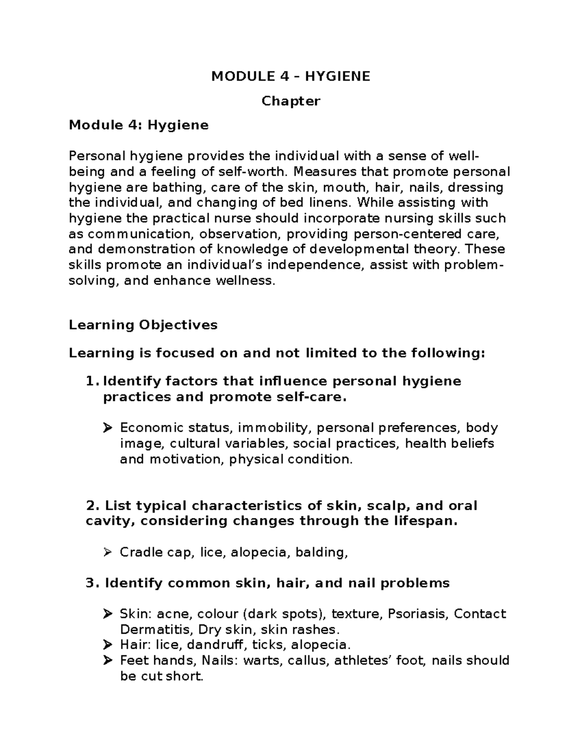 Module 4 - Hygiene: Enhancing Personal Care & Independence - Studocu