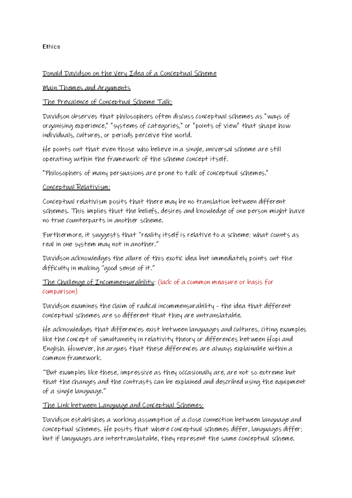 Ethics Notes: Davidson's Conceptual Schemes & Interpretive Charity ...