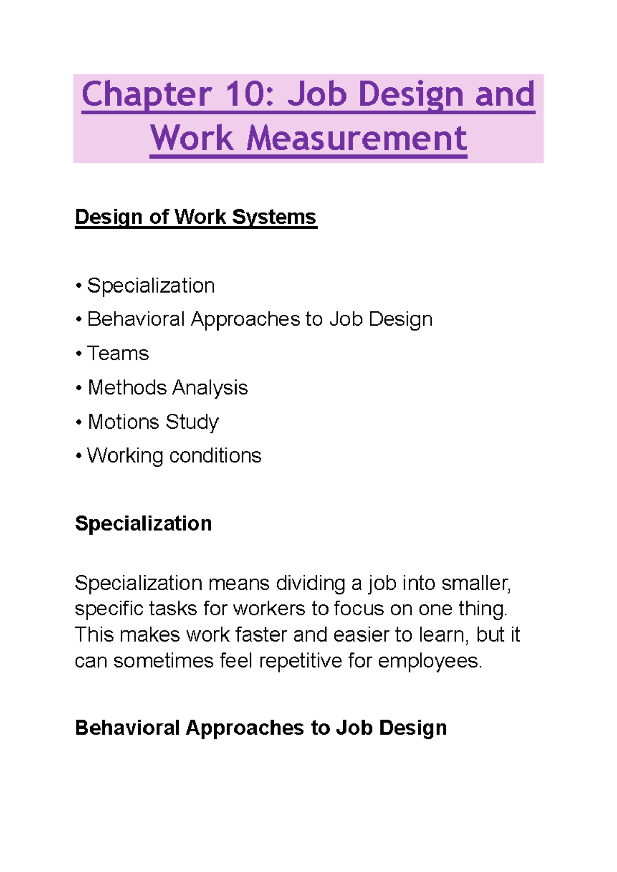 Chapter 10 Job Design - hgvgjhmvjn - Chapter 10 : Job Design and Work ...
