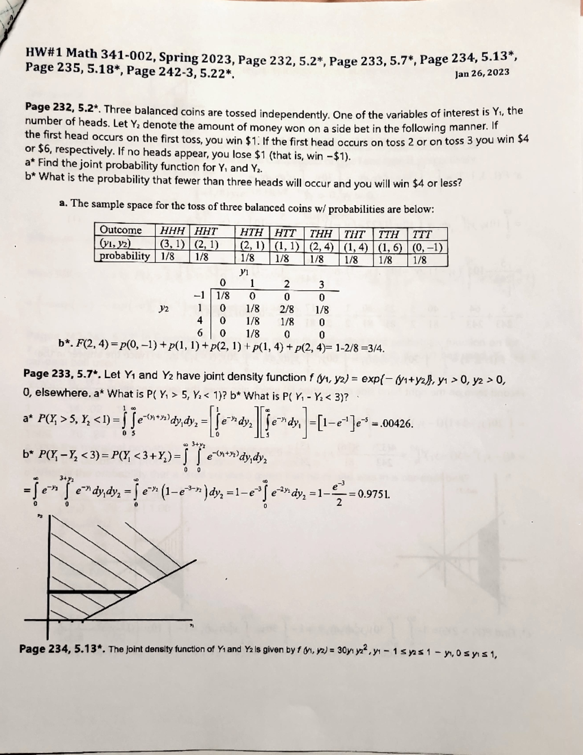 01 - homework solution #01 - HW#1Math 341-002, Spring 2023, Page 232, 5 ...