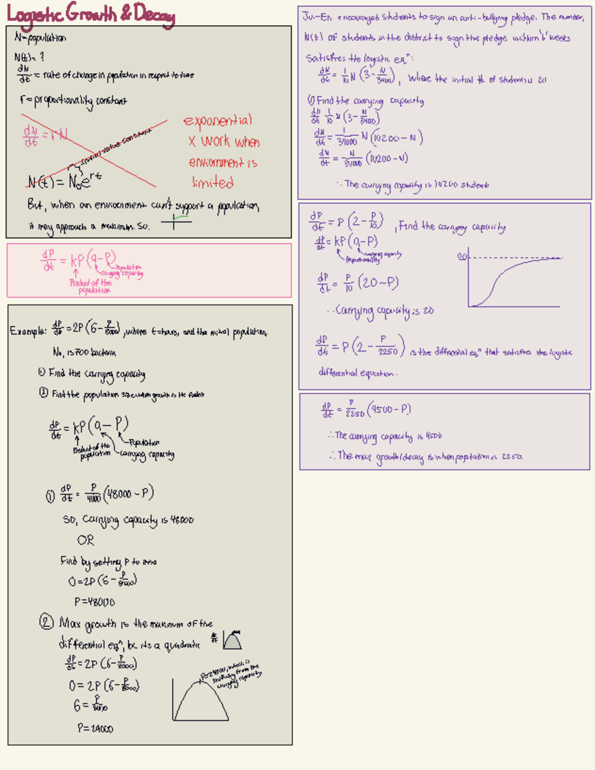 Math 182 - Logistic Growth & Carrying Capacity Analysis - Studocu